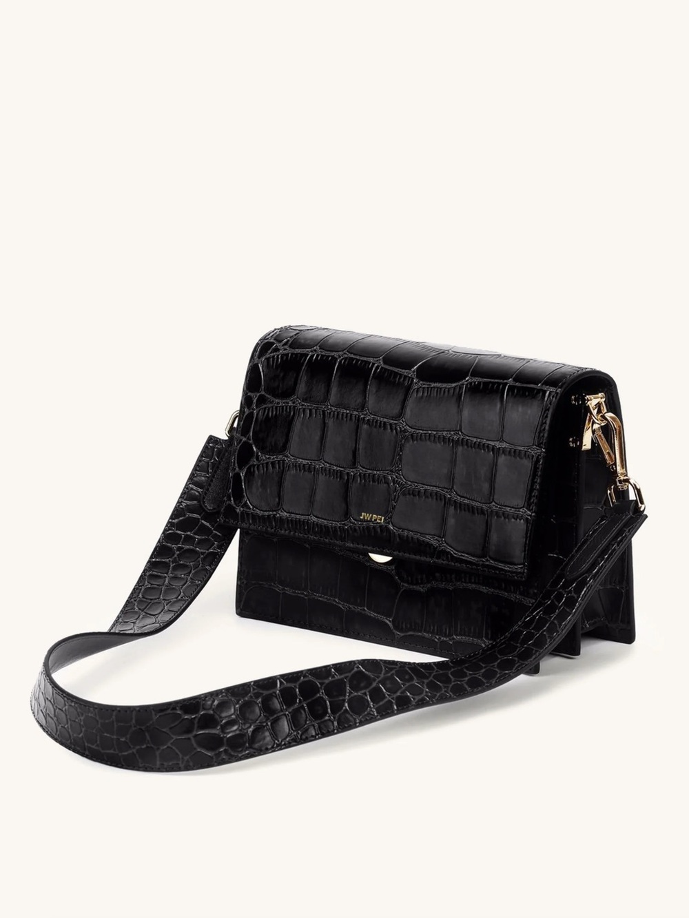 JW PEI Black Croc-Embossed Shoulder Bag